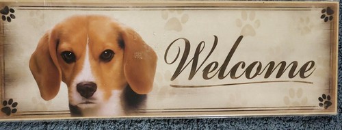 Welcome dog wood - dog,